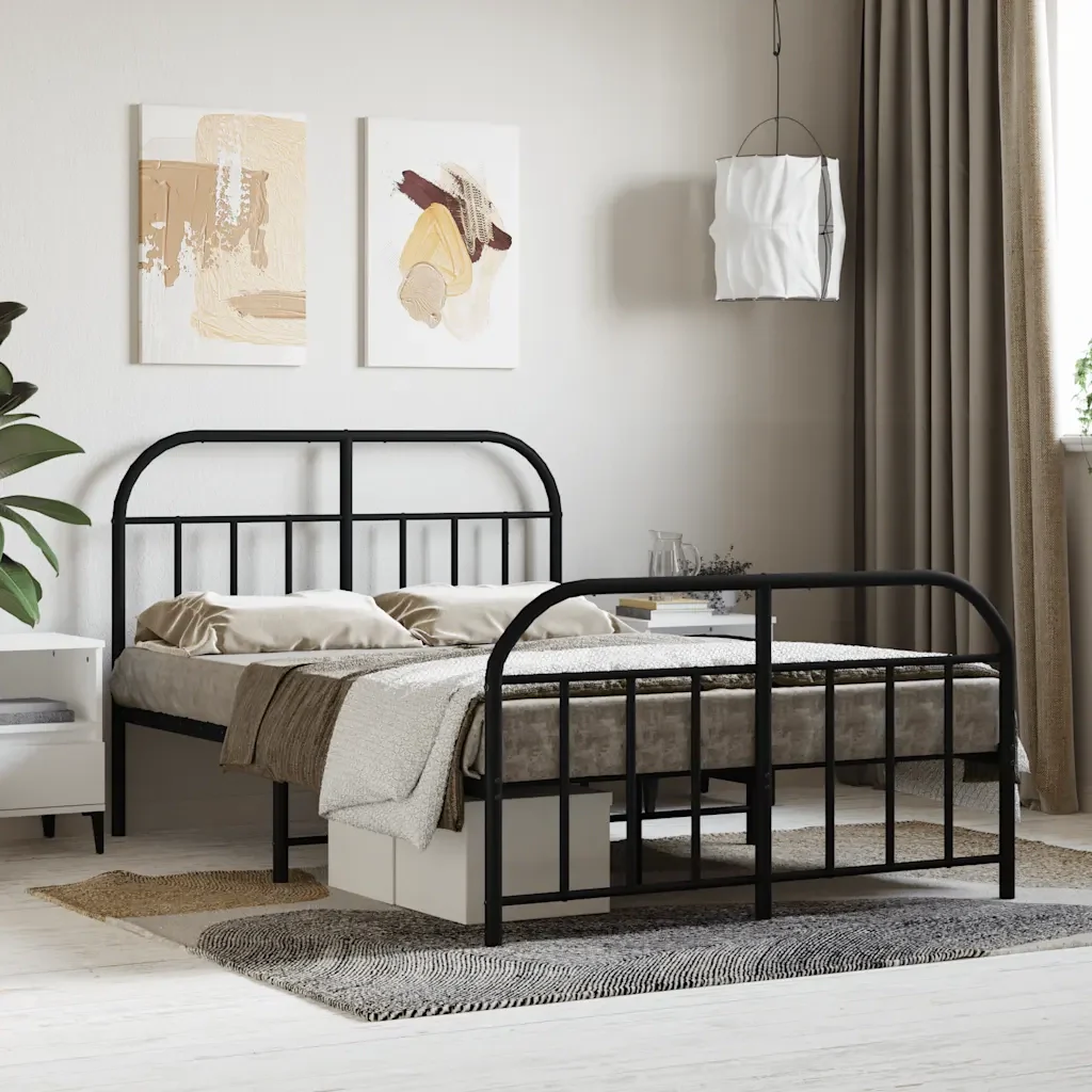 Letto matrimoniale | Letto per adulti | Giroletto con Testiera e Pediera Metallo Nero 120x190 cm - Image 2