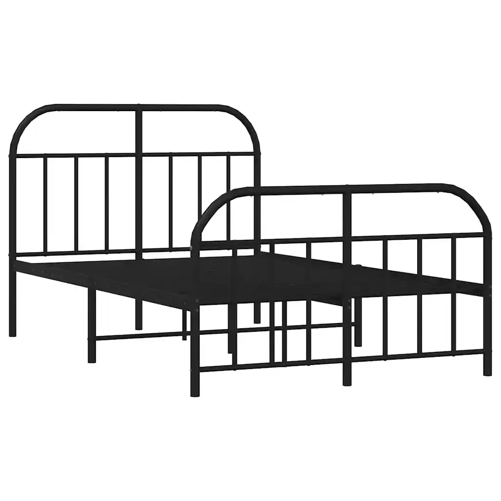 Letto matrimoniale | Letto per adulti | Giroletto con Testiera e Pediera Metallo Nero 120x190 cm - Image 3