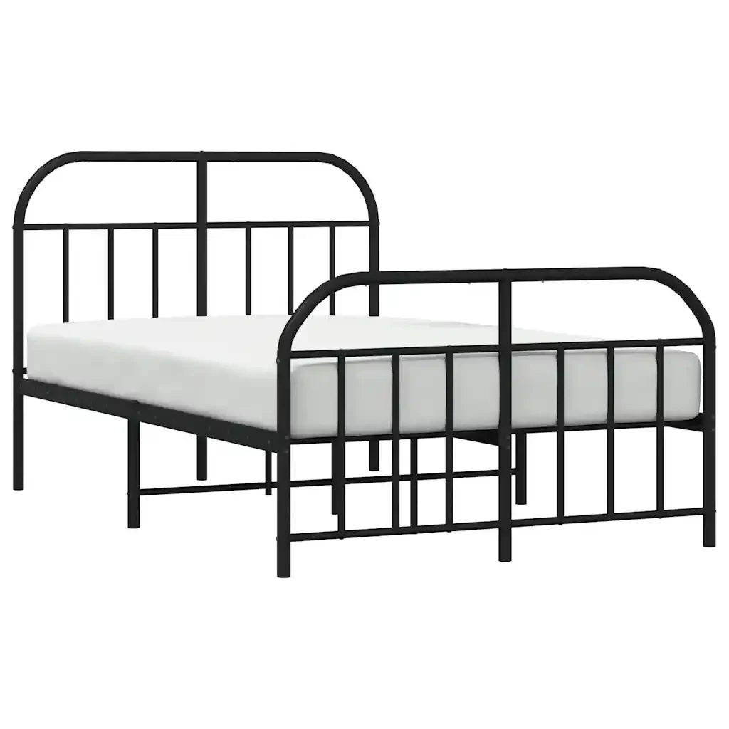 Letto matrimoniale | Letto per adulti | Giroletto con Testiera e Pediera Metallo Nero 120x190 cm - Image 5