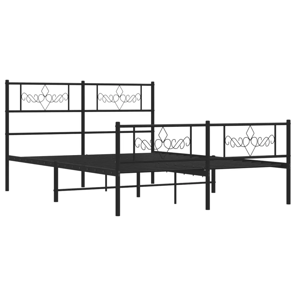 Letto matrimoniale | Letto per adulti | Giroletto con Testiera e Pediera Metallo Nero 120x190 cm - Image 3
