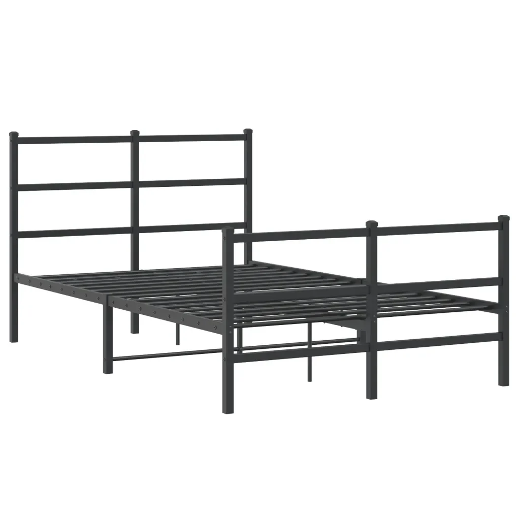 Letto matrimoniale | Letto per adulti | Giroletto con Testiera e Pediera Metallo Nero 120x190 cm - Image 3