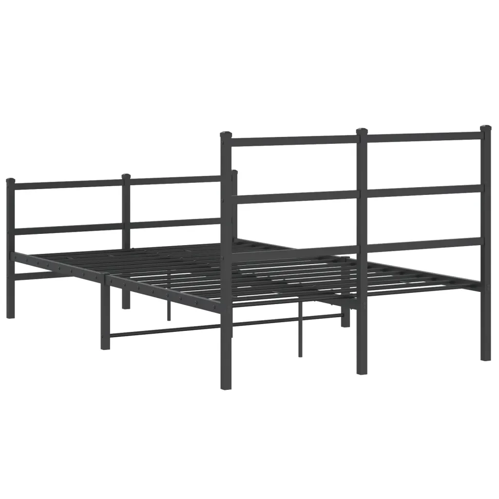 Letto matrimoniale | Letto per adulti | Giroletto con Testiera e Pediera Metallo Nero 120x190 cm - Image 7