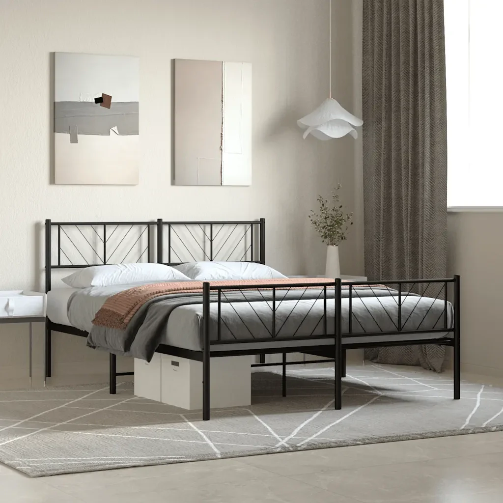 Letto matrimoniale | Letto per adulti | Giroletto con Testiera e Pediera Metallo Nero 120x190 cm - Image 2