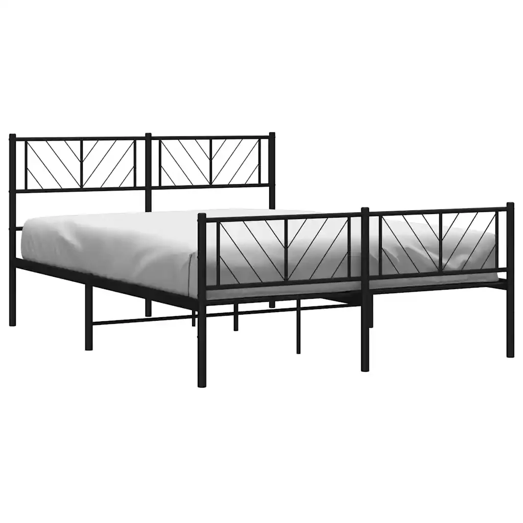 Letto matrimoniale | Letto per adulti | Giroletto con Testiera e Pediera Metallo Nero 120x190 cm - Image 4