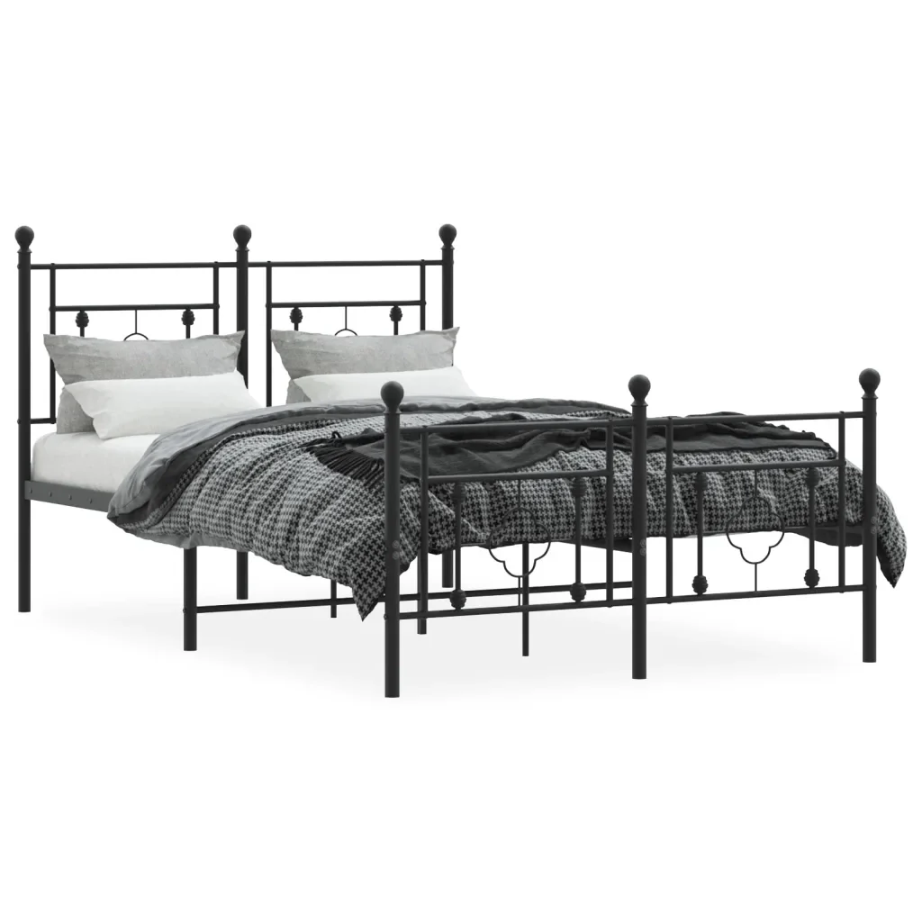 Letto matrimoniale | Letto per adulti | Giroletto con Testiera e Pediera Metallo Nero 120x190 cm - Image 3