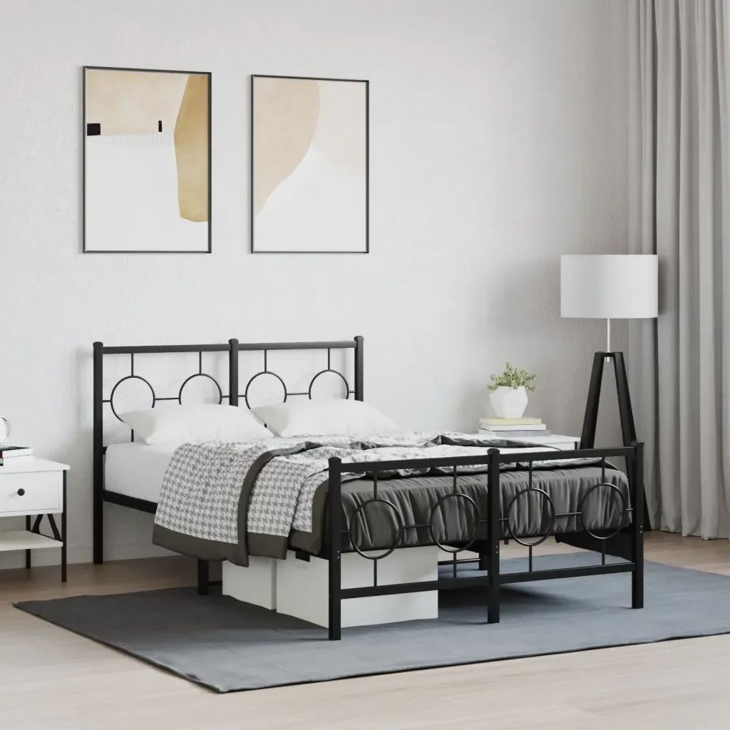 Letto matrimoniale | Letto per adulti | Giroletto con Testiera e Pediera Metallo Nero 120x190 cm - Image 2