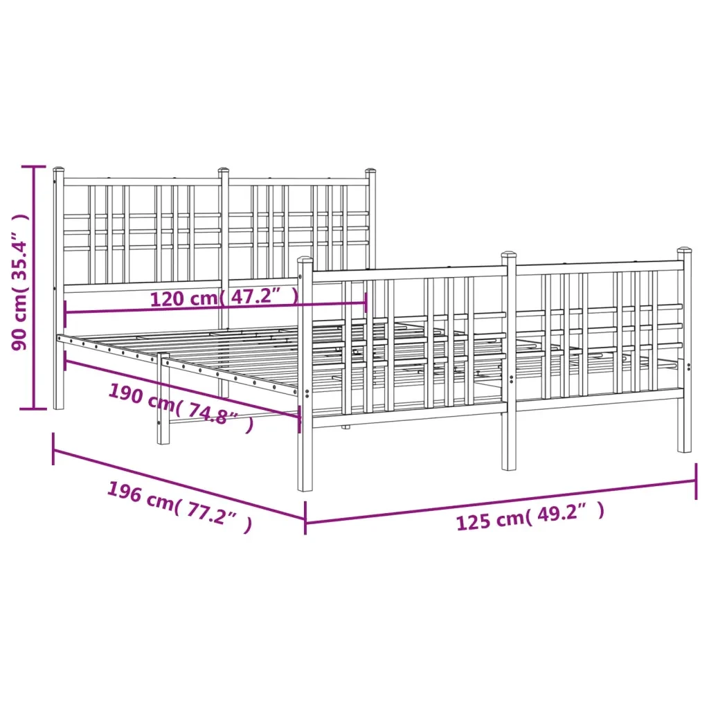 Letto matrimoniale | Letto per adulti | Giroletto con Testiera e Pediera Metallo Nero 120x190 cm - Image 8