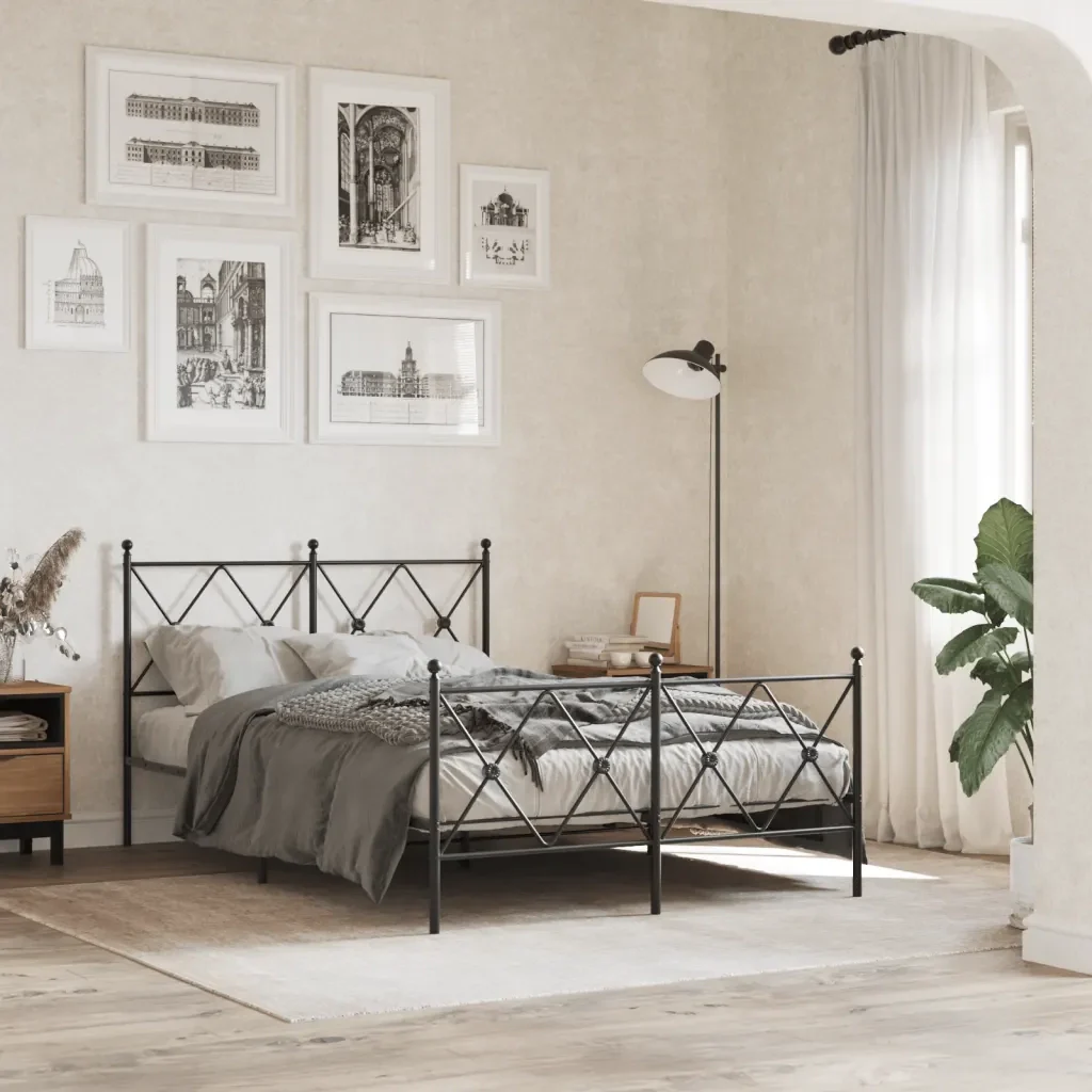 Letto matrimoniale | Letto per adulti | Giroletto con Testiera e Pediera Metallo Nero 120x190 cm - Image 2
