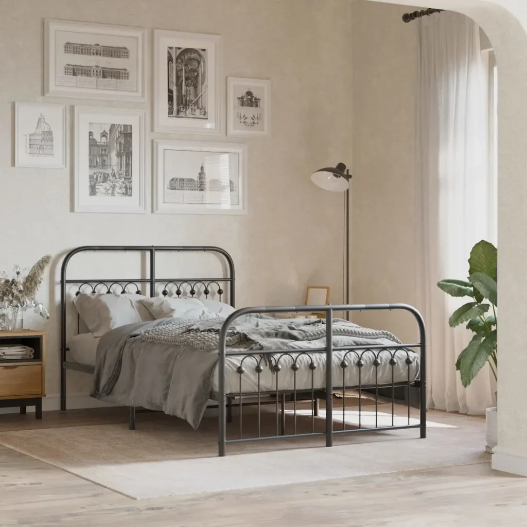 Letto matrimoniale | Letto per adulti | Giroletto con Testiera e Pediera Metallo Nero 120x190 cm - Image 2