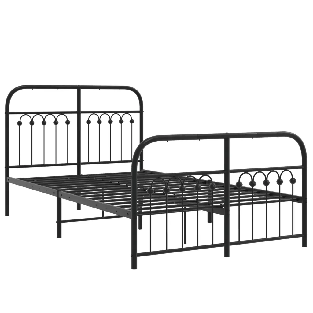 Letto matrimoniale | Letto per adulti | Giroletto con Testiera e Pediera Metallo Nero 120x190 cm - Image 3