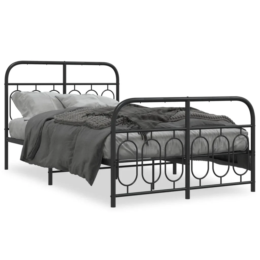 Letto matrimoniale | Letto per adulti | Giroletto con Testiera e Pediera Metallo Nero 120x190 cm
