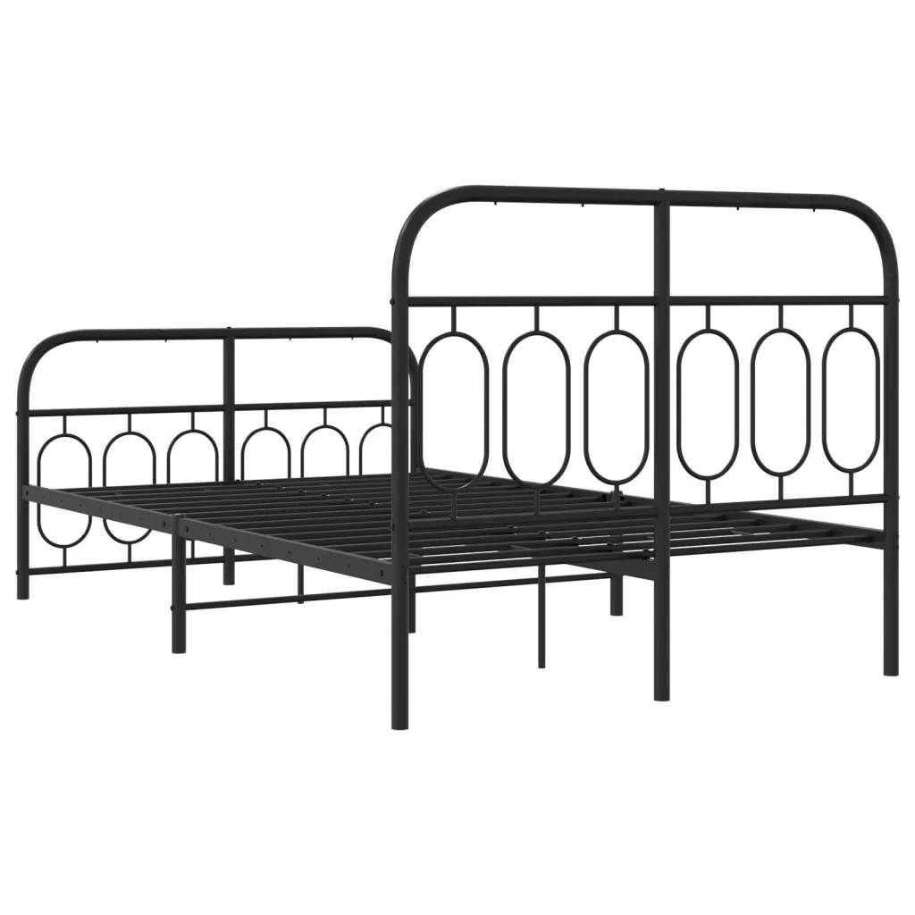 Letto matrimoniale | Letto per adulti | Giroletto con Testiera e Pediera Metallo Nero 120x190 cm - Image 6