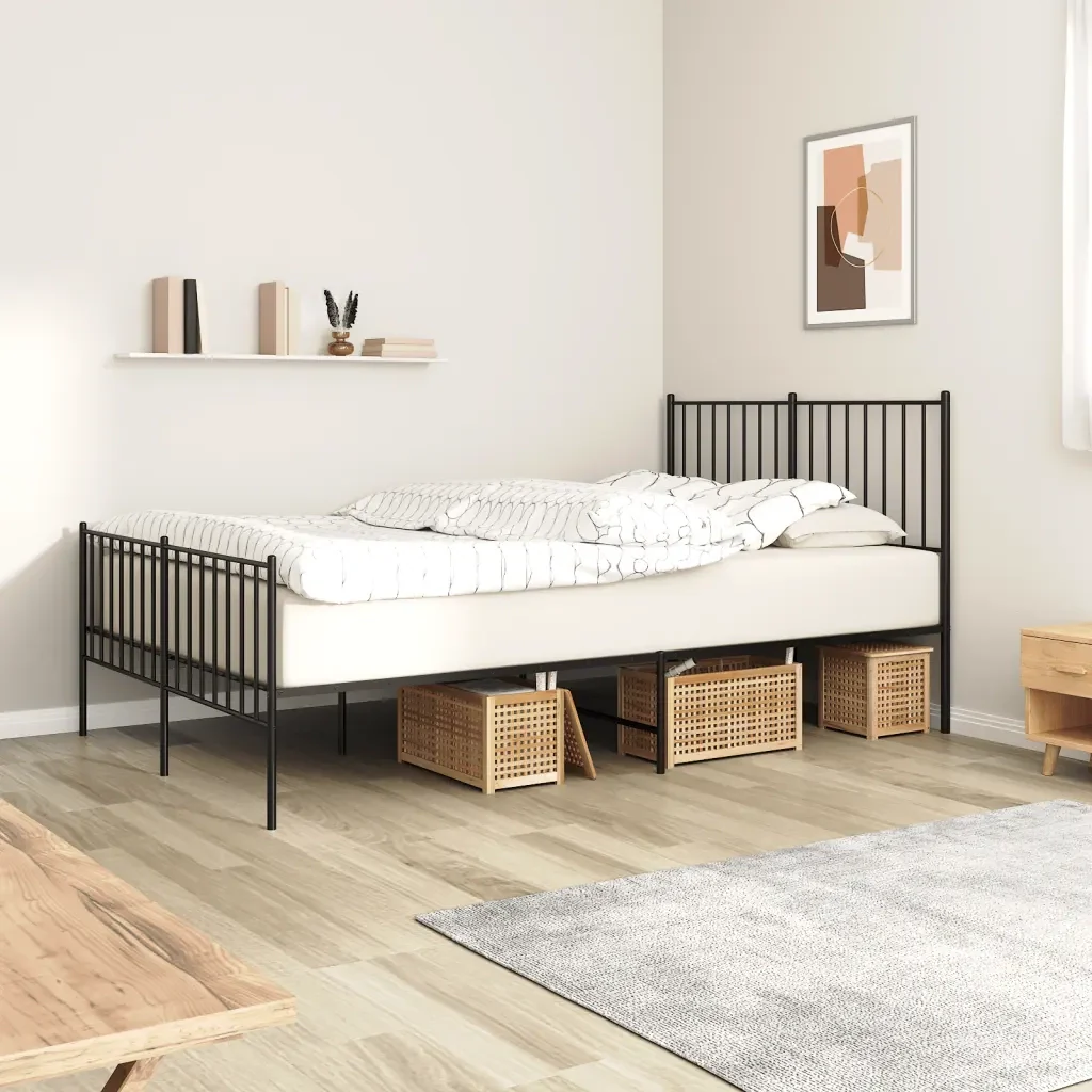 Letto matrimoniale | Letto per adulti | Giroletto con Testiera e Pediera Metallo Nero 120x190 cm - Image 2