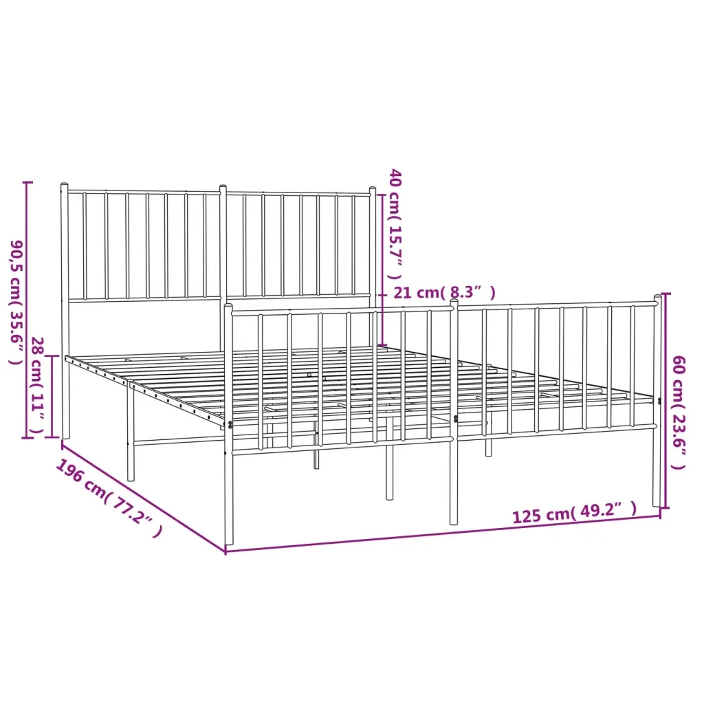 Letto matrimoniale | Letto per adulti | Giroletto con Testiera e Pediera Metallo Nero 120x190 cm - Image 9