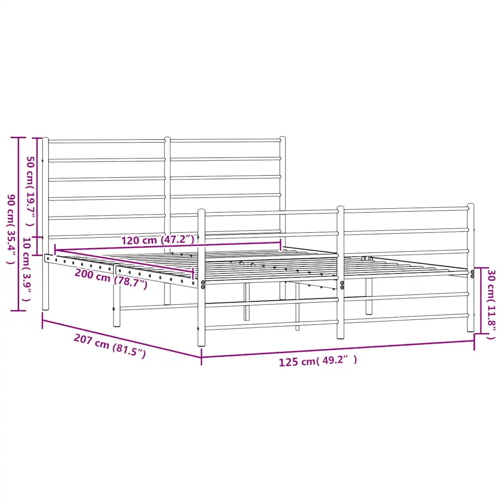 Letto matrimoniale | Letto per adulti | Giroletto con Testiera e Pediera Metallo Nero 120x200 cm - Image 10
