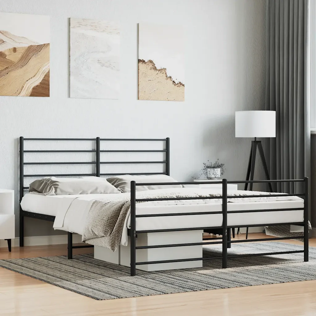 Letto matrimoniale | Letto per adulti | Giroletto con Testiera e Pediera Metallo Nero 120x200 cm - Image 2