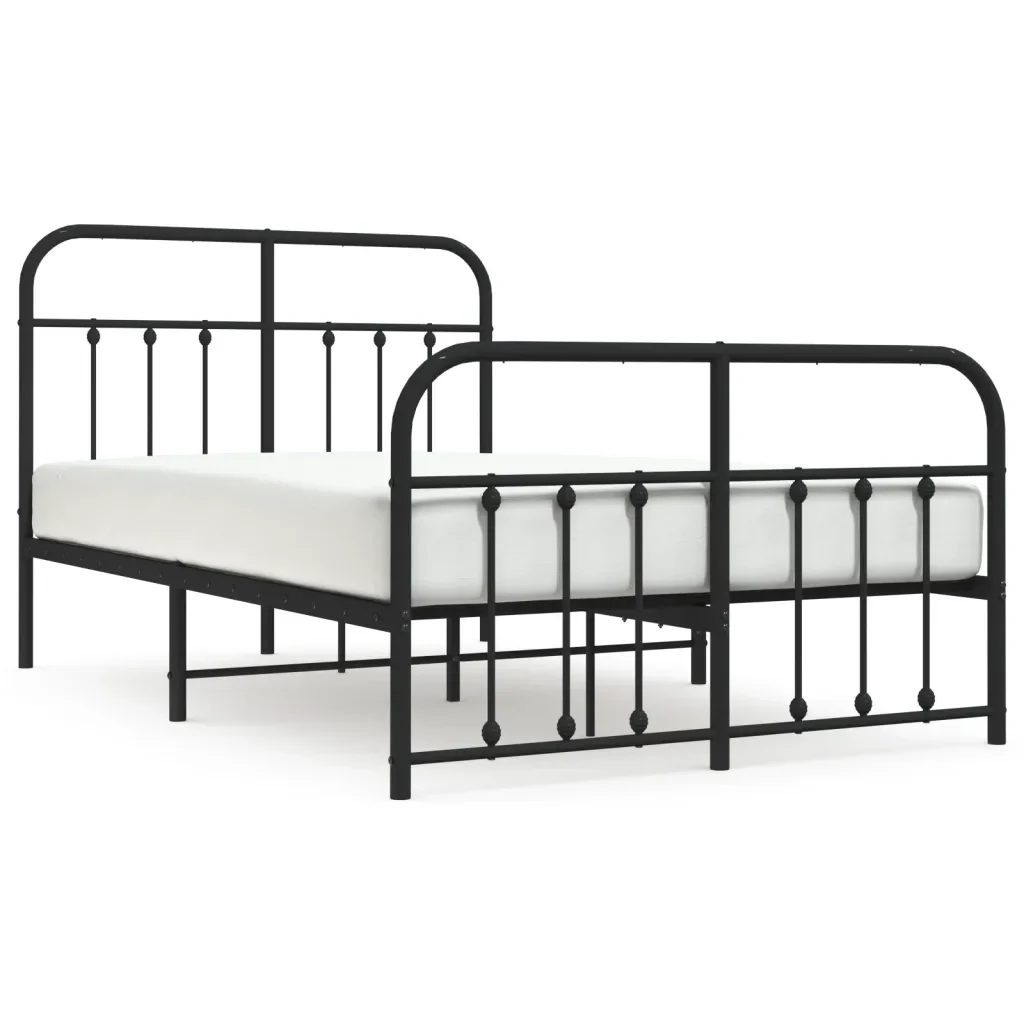 Letto matrimoniale | Letto per adulti | Giroletto con Testiera e Pediera Metallo Nero 120x200 cm