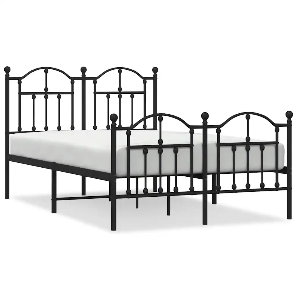 Letto matrimoniale | Letto per adulti | Giroletto con Testiera e Pediera Metallo Nero 120x200 cm