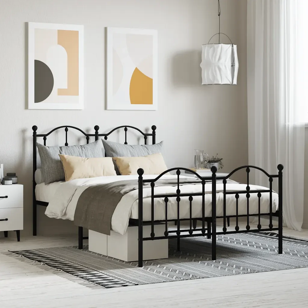 Letto matrimoniale | Letto per adulti | Giroletto con Testiera e Pediera Metallo Nero 120x200 cm - Image 2