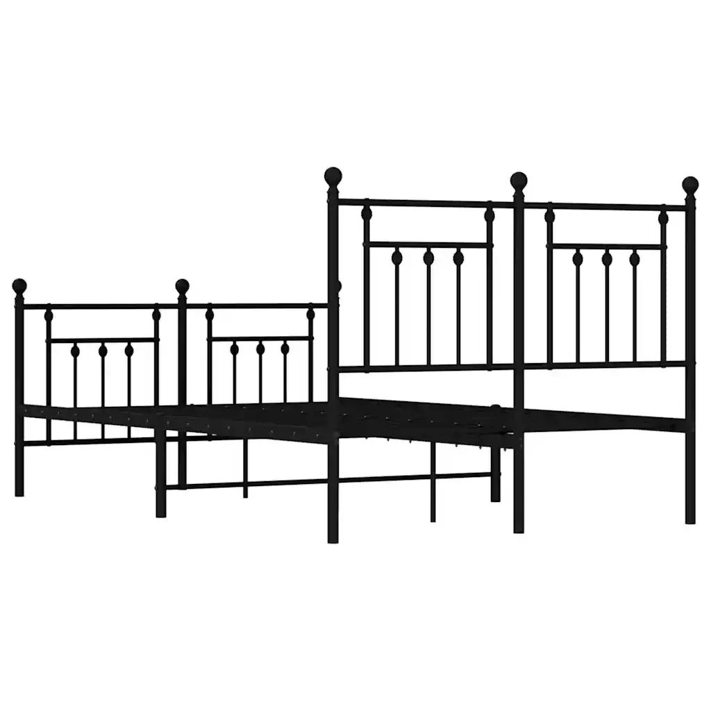 Letto matrimoniale | Letto per adulti | Giroletto con Testiera e Pediera Metallo Nero 120x200 cm - Image 8