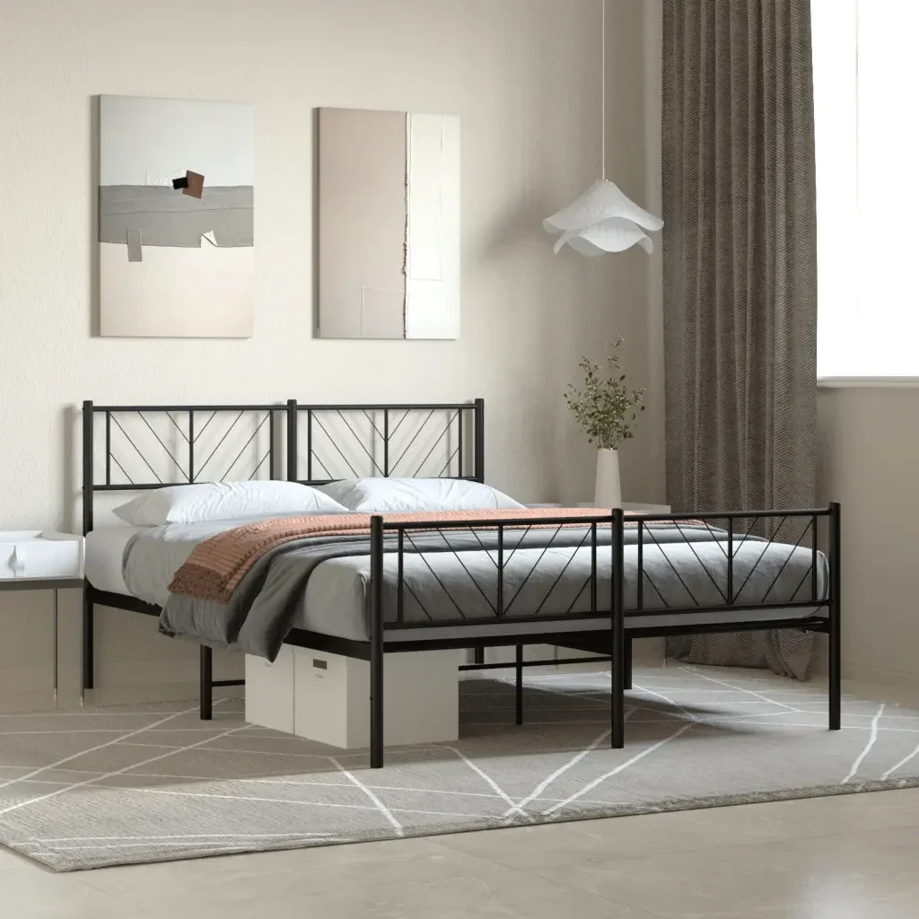 Letto matrimoniale | Letto per adulti | Giroletto con Testiera e Pediera Metallo Nero 120x200 cm - Image 2