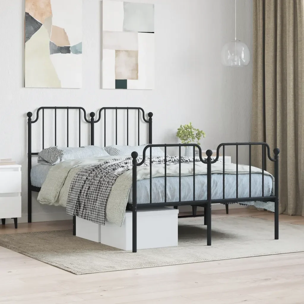 Letto matrimoniale | Letto per adulti | Giroletto con Testiera e Pediera Metallo Nero 120x200 cm - Image 2