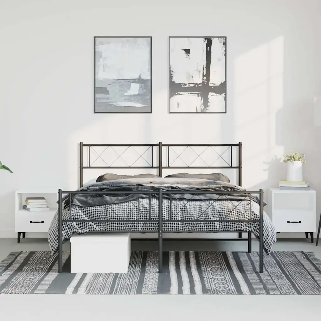 Letto matrimoniale | Letto per adulti | Giroletto con Testiera e Pediera Metallo Nero 135x190 cm - Image 4