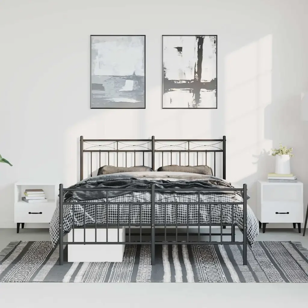 Letto matrimoniale | Letto per adulti | Giroletto con Testiera e Pediera Metallo Nero 135x190 cm - Image 4