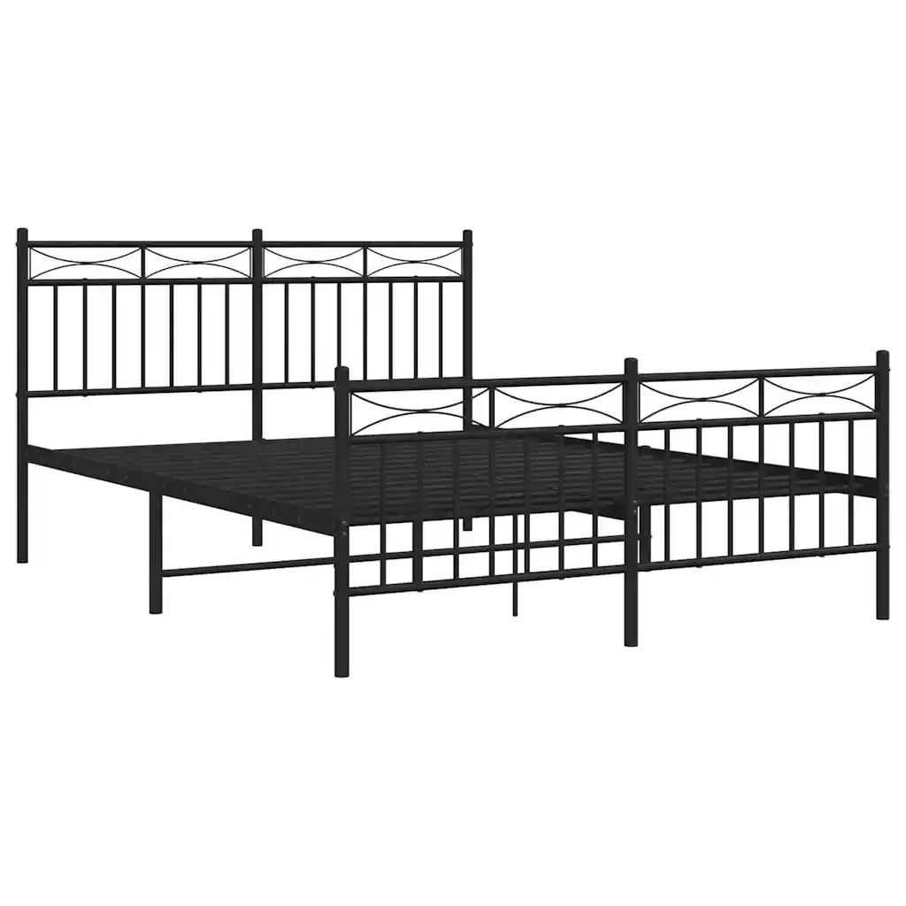 Letto matrimoniale | Letto per adulti | Giroletto con Testiera e Pediera Metallo Nero 135x190 cm - Image 5