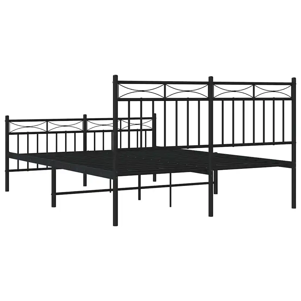 Letto matrimoniale | Letto per adulti | Giroletto con Testiera e Pediera Metallo Nero 135x190 cm - Image 8