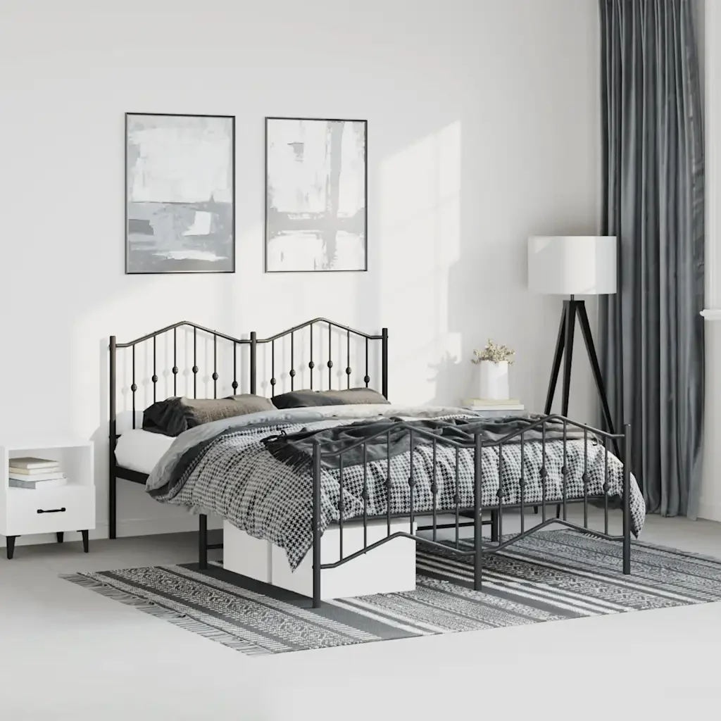 Letto matrimoniale | Letto per adulti | Giroletto con Testiera e Pediera Metallo Nero 135x190 cm - Image 2