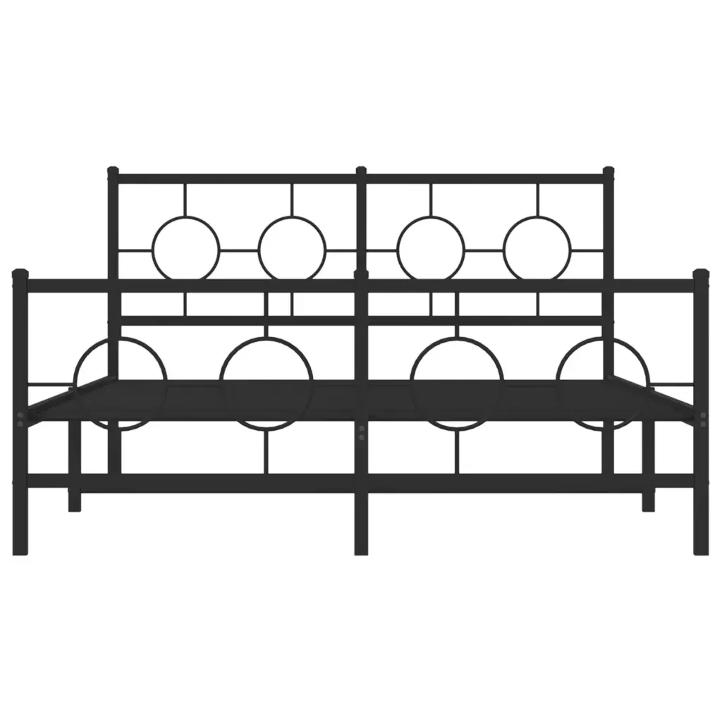 Letto matrimoniale | Letto per adulti | Giroletto con Testiera e Pediera Metallo Nero 135x190 cm - Image 5