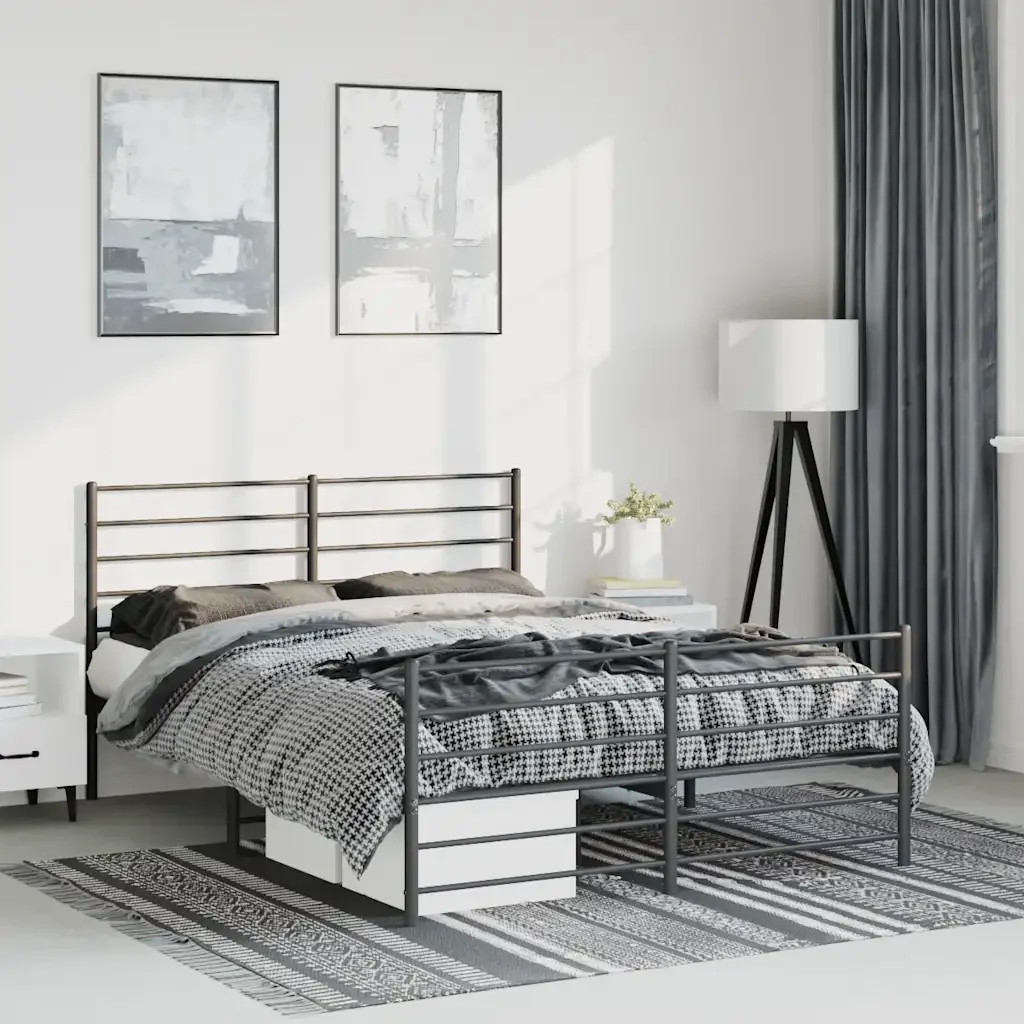Letto matrimoniale | Letto per adulti | Giroletto con Testiera e Pediera Metallo Nero 135x190 cm - Image 2