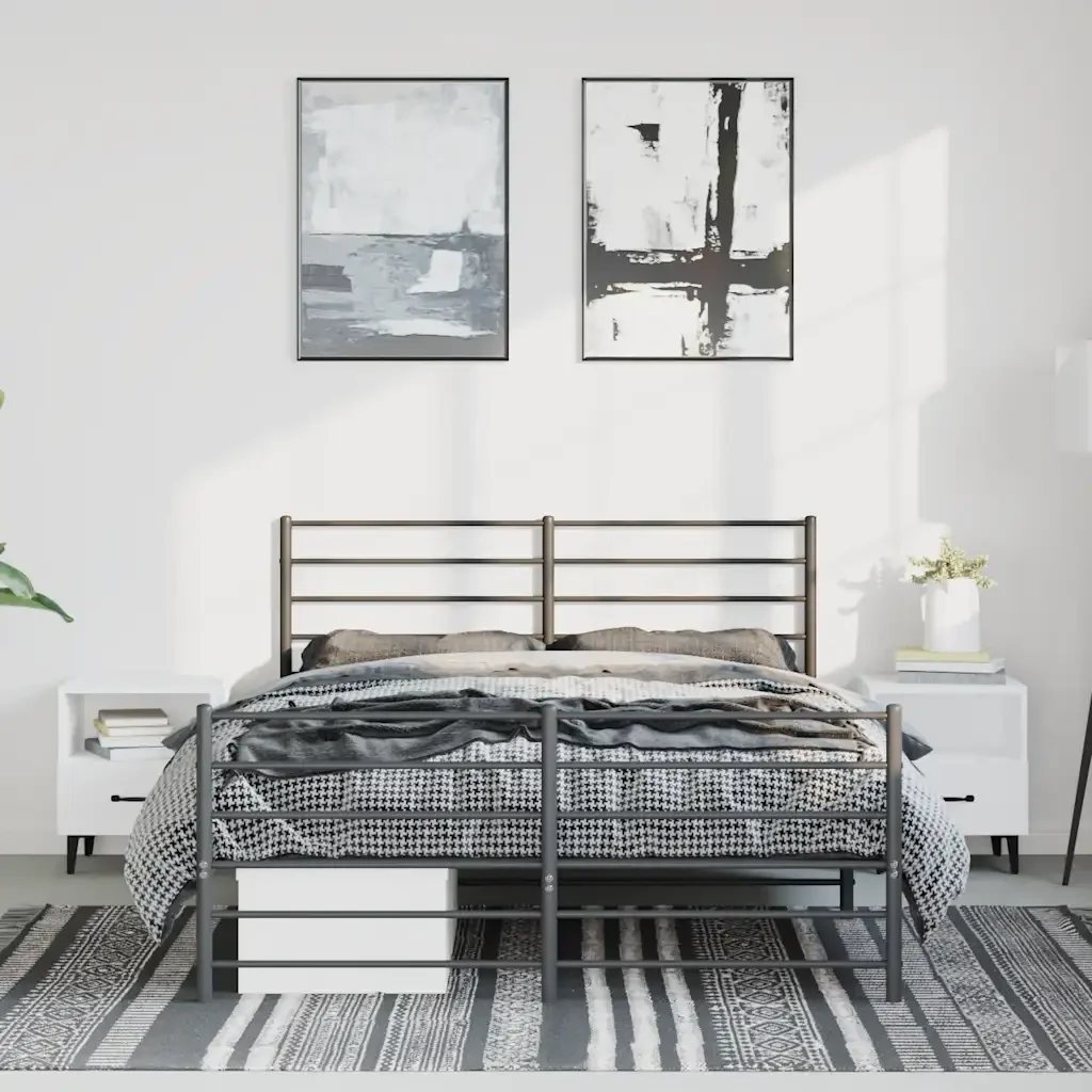 Letto matrimoniale | Letto per adulti | Giroletto con Testiera e Pediera Metallo Nero 135x190 cm - Image 3