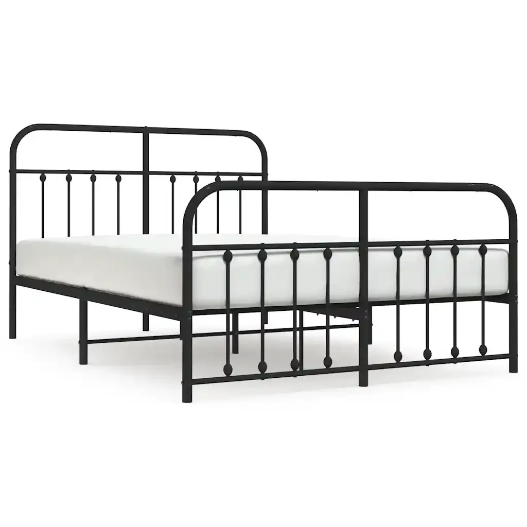 Letto matrimoniale | Letto per adulti | Giroletto con Testiera e Pediera Metallo Nero 135x190 cm