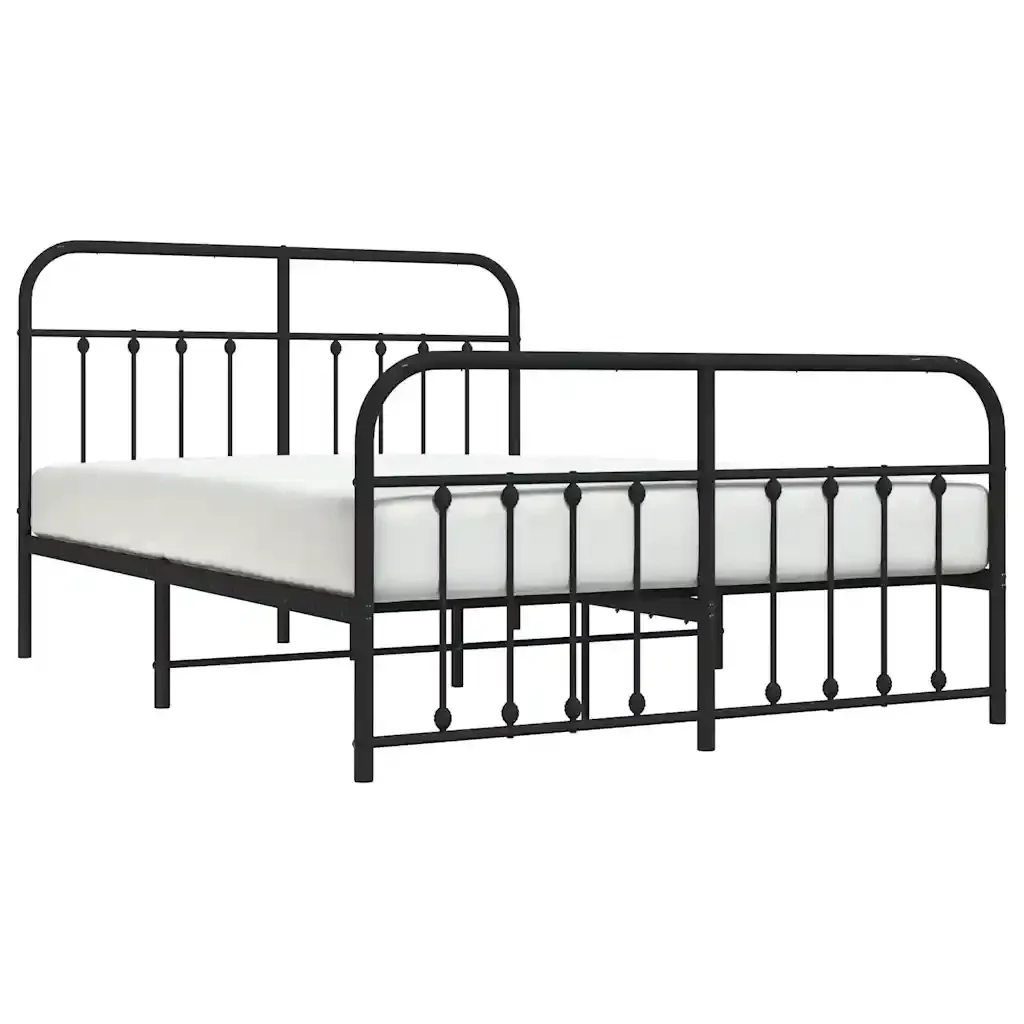Letto matrimoniale | Letto per adulti | Giroletto con Testiera e Pediera Metallo Nero 135x190 cm - Image 5