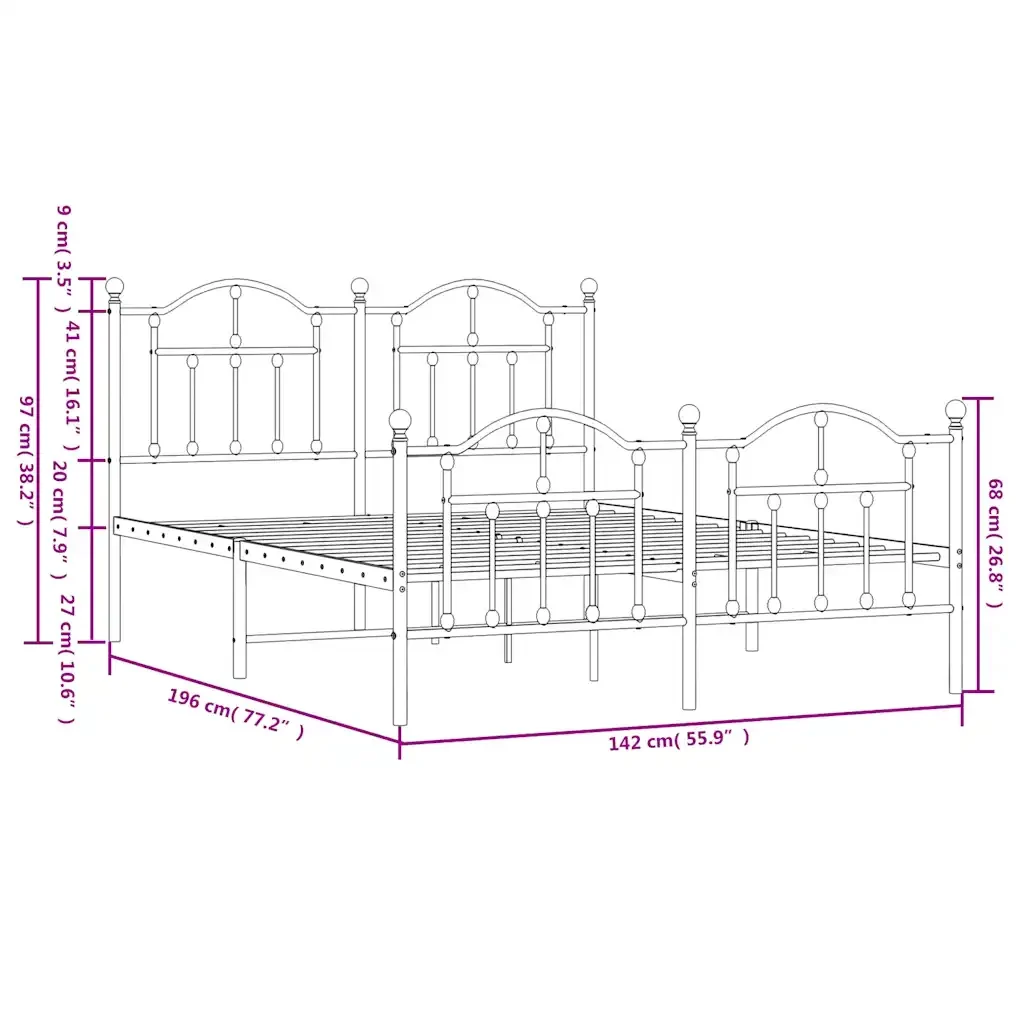 Letto matrimoniale | Letto per adulti | Giroletto con Testiera e Pediera Metallo Nero 135x190 cm - Image 10