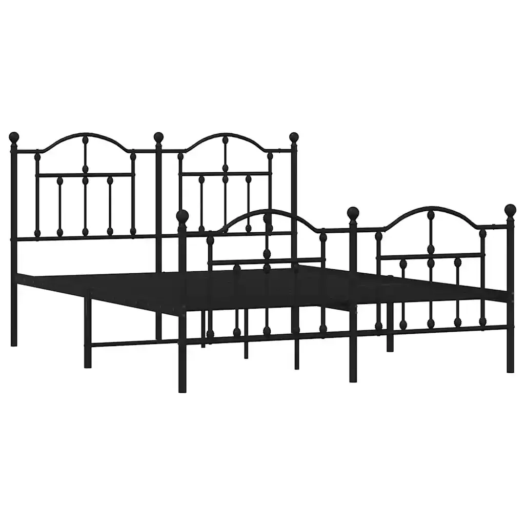 Letto matrimoniale | Letto per adulti | Giroletto con Testiera e Pediera Metallo Nero 135x190 cm - Image 4