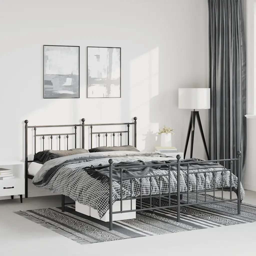 Letto matrimoniale | Letto per adulti | Giroletto con Testiera e Pediera Metallo Nero 135x190 cm - Image 2