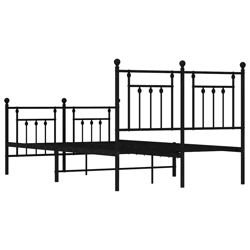 Letto matrimoniale | Letto per adulti | Giroletto con Testiera e Pediera Metallo Nero 135x190 cm - Image 8