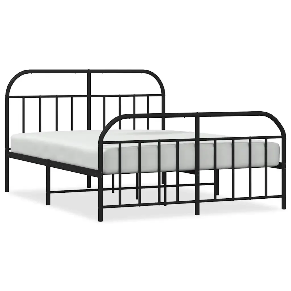 Letto matrimoniale | Letto per adulti | Giroletto con Testiera e Pediera Metallo Nero 135x190 cm