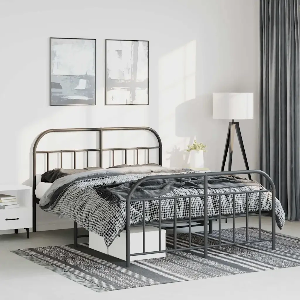 Letto matrimoniale | Letto per adulti | Giroletto con Testiera e Pediera Metallo Nero 135x190 cm - Image 2