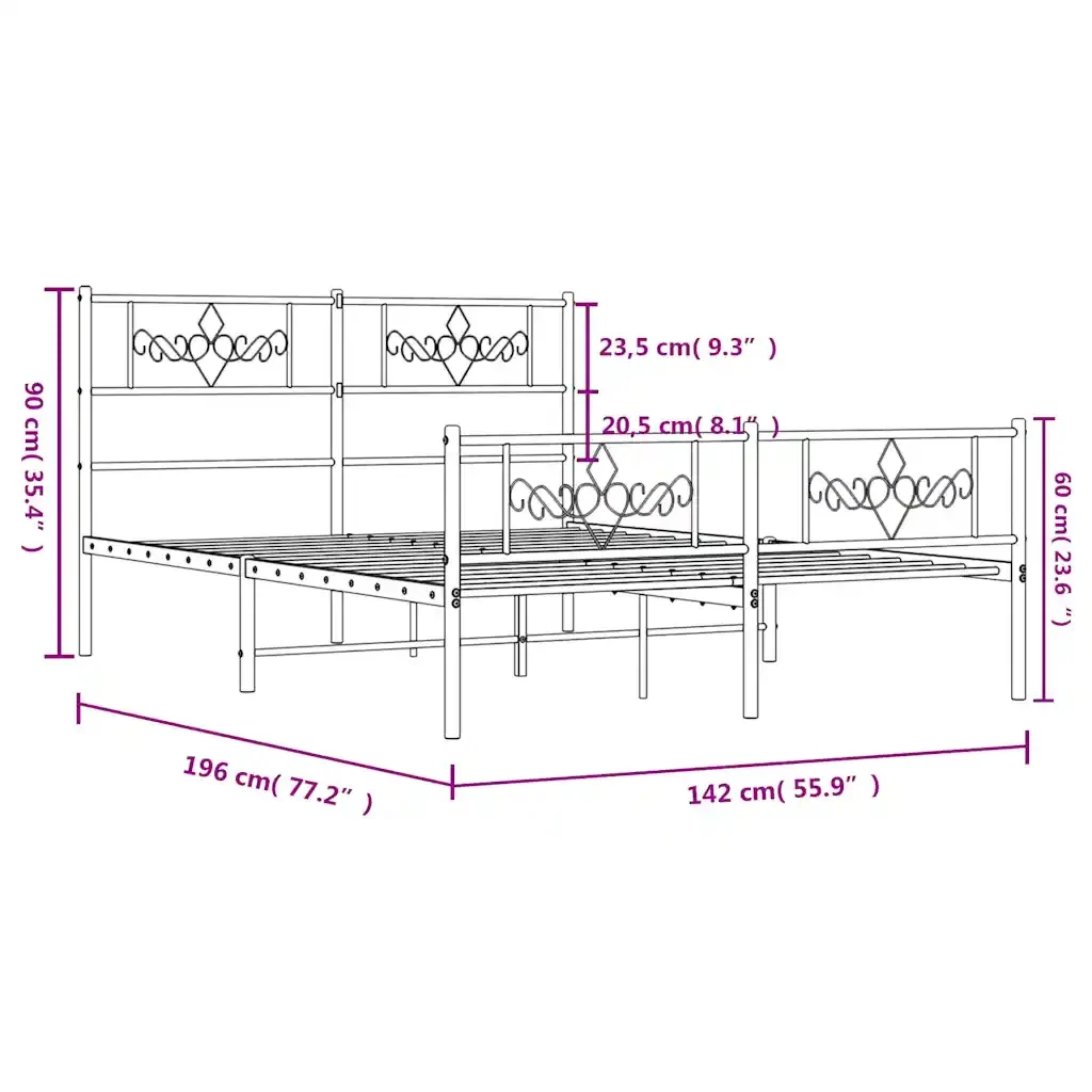 Letto matrimoniale | Letto per adulti | Giroletto con Testiera e Pediera Metallo Nero 135x190 cm - Image 10