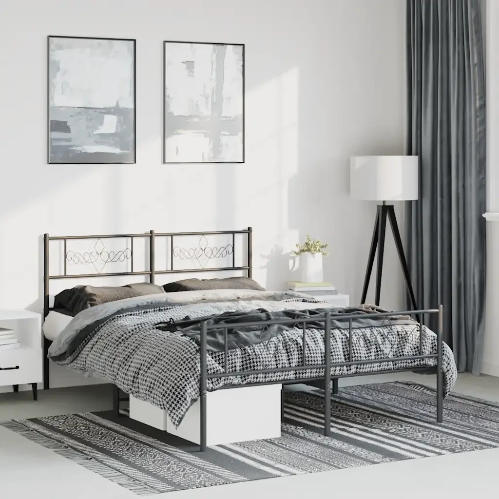Letto matrimoniale | Letto per adulti | Giroletto con Testiera e Pediera Metallo Nero 135x190 cm - Image 2