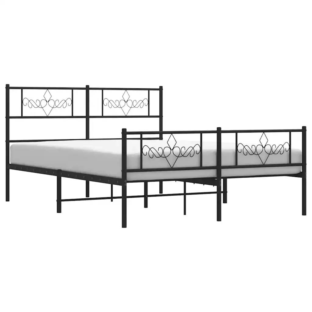 Letto matrimoniale | Letto per adulti | Giroletto con Testiera e Pediera Metallo Nero 135x190 cm - Image 5