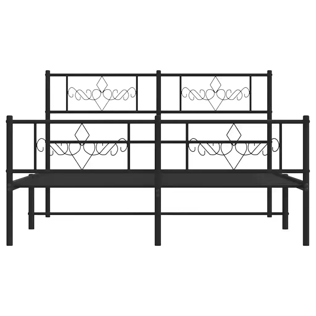 Letto matrimoniale | Letto per adulti | Giroletto con Testiera e Pediera Metallo Nero 135x190 cm - Image 6