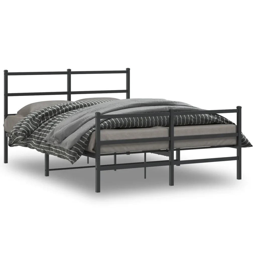 Letto matrimoniale | Letto per adulti | Giroletto con Testiera e Pediera Metallo Nero 135x190 cm - Image 2