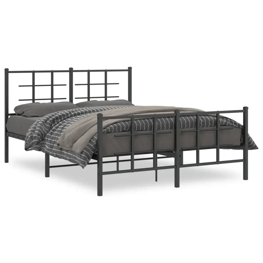 Letto matrimoniale | Letto per adulti | Giroletto con Testiera e Pediera Metallo Nero 135x190 cm