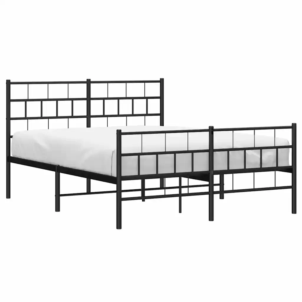 Letto matrimoniale | Letto per adulti | Giroletto con Testiera e Pediera Metallo Nero 135x190 cm - Image 4