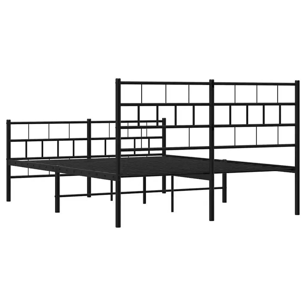 Letto matrimoniale | Letto per adulti | Giroletto con Testiera e Pediera Metallo Nero 135x190 cm - Image 8